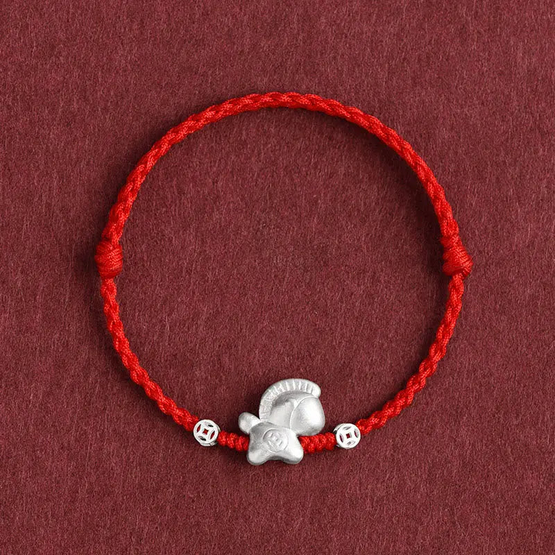 Fortune Jewel Year of the Horse 999 Sterling Silver Copper Coins Luck Rope Braided Bracelet Anklet Fortune Jewel