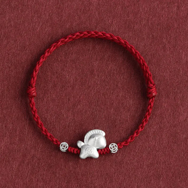 Fortune Jewel Year of the Horse 999 Sterling Silver Copper Coins Luck Rope Braided Bracelet Anklet Fortune Jewel