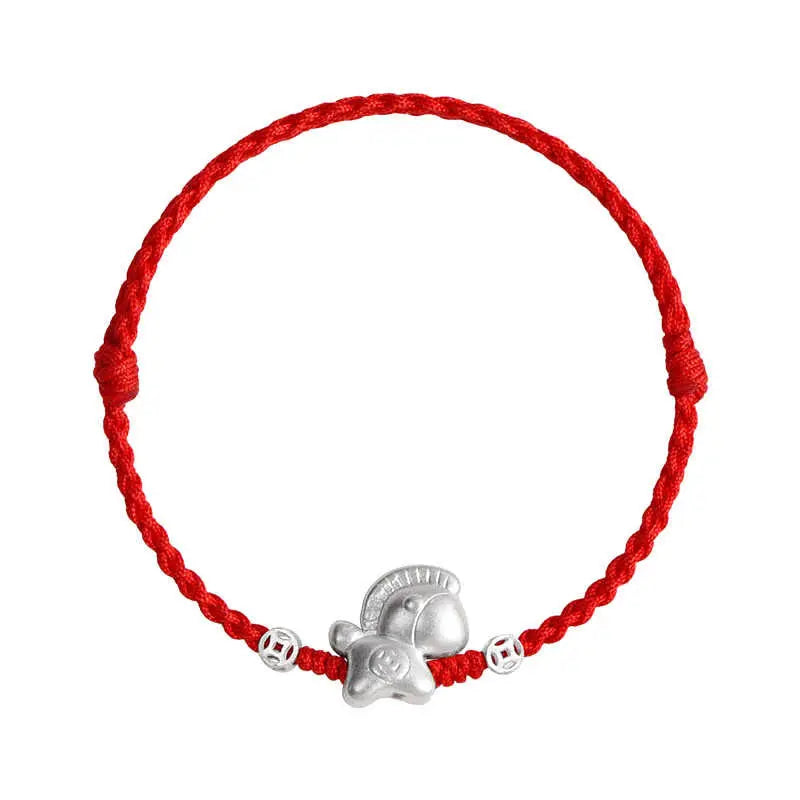 Fortune Jewel Year of the Horse 999 Sterling Silver Copper Coins Luck Rope Braided Bracelet Anklet Fortune Jewel