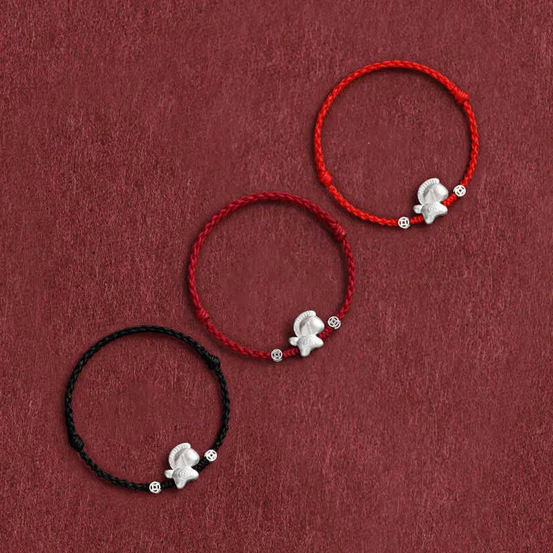Fortune Jewel Year of the Horse 999 Sterling Silver Copper Coins Luck Rope Braided Bracelet Anklet Fortune Jewel