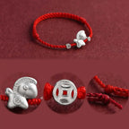 Fortune Jewel Year of the Horse 999 Sterling Silver Copper Coins Luck Rope Braided Bracelet Anklet Fortune Jewel