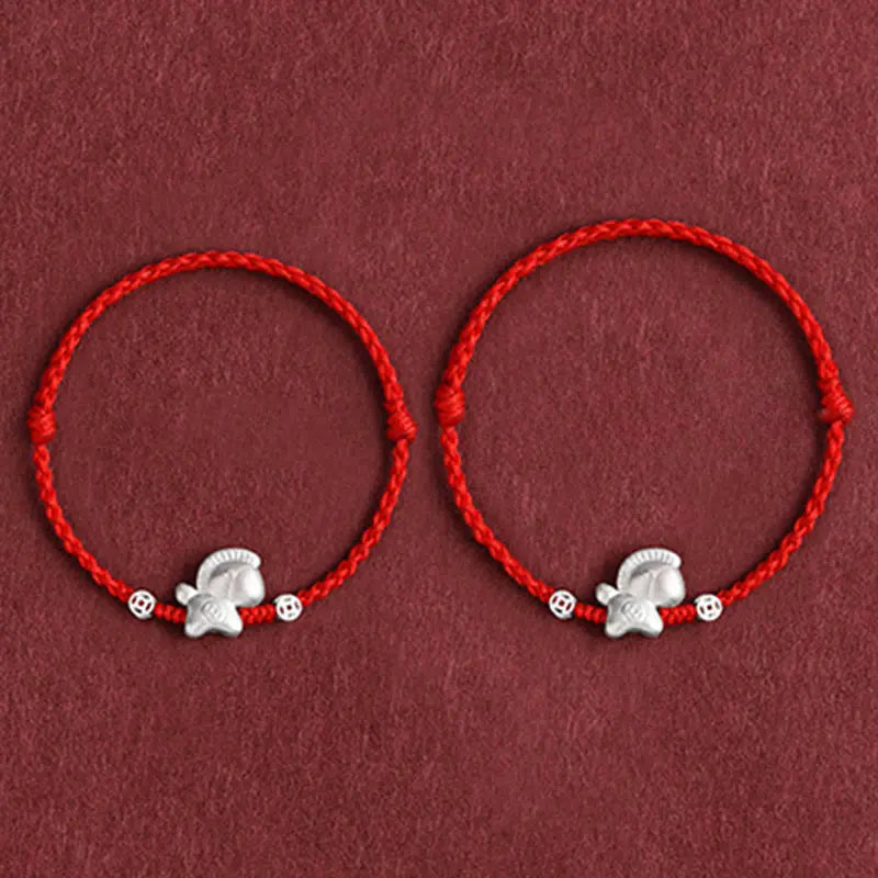 Fortune Jewel Year of the Horse 999 Sterling Silver Copper Coins Luck Rope Braided Bracelet Anklet Fortune Jewel