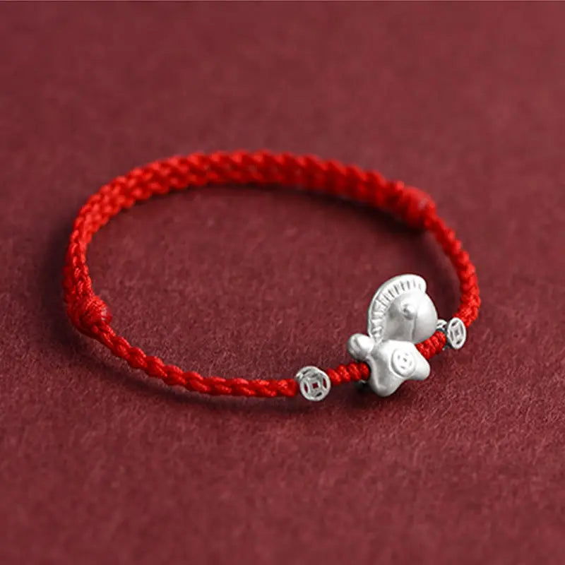 Fortune Jewel Year of the Horse 999 Sterling Silver Copper Coins Luck Rope Braided Bracelet Anklet Fortune Jewel