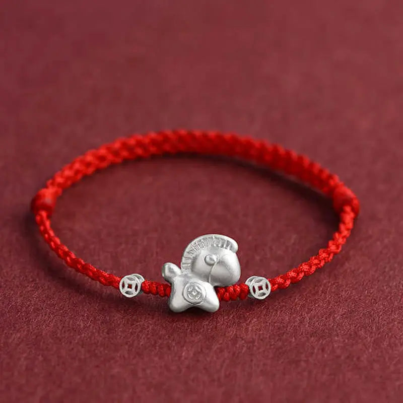 Fortune Jewel Year of the Horse 999 Sterling Silver Copper Coins Luck Rope Braided Bracelet Anklet Fortune Jewel