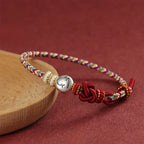 Fortune Jewel Year of the Horse 999 Sterling Silver Dunhuang Color String Braided Luck Bracelet Fortune Jewel