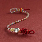 Fortune Jewel Year of the Horse 999 Sterling Silver Dunhuang Color String Braided Luck Bracelet Fortune Jewel