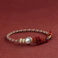 Fortune Jewel Year of the Horse 999 Sterling Silver Dunhuang Color String Braided Luck Bracelet Fortune Jewel