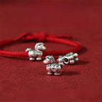 Fortune Jewel Year of the Horse 999 Sterling Silver Red String Copper Coins Braided Luck Bracelet Fortune Jewel