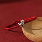 Fortune Jewel Year of the Horse 999 Sterling Silver Red String Copper Coins Braided Luck Bracelet Fortune Jewel