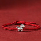 Fortune Jewel Year of the Horse 999 Sterling Silver Red String Copper Coins Braided Luck Bracelet Fortune Jewel