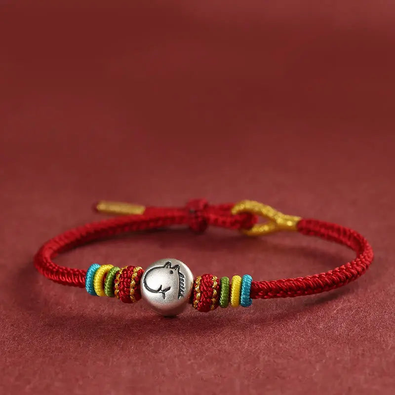 Fortune Jewel Year of the Horse 999 Sterling Silver Red String Braided Faith Bracelet Fortune Jewel