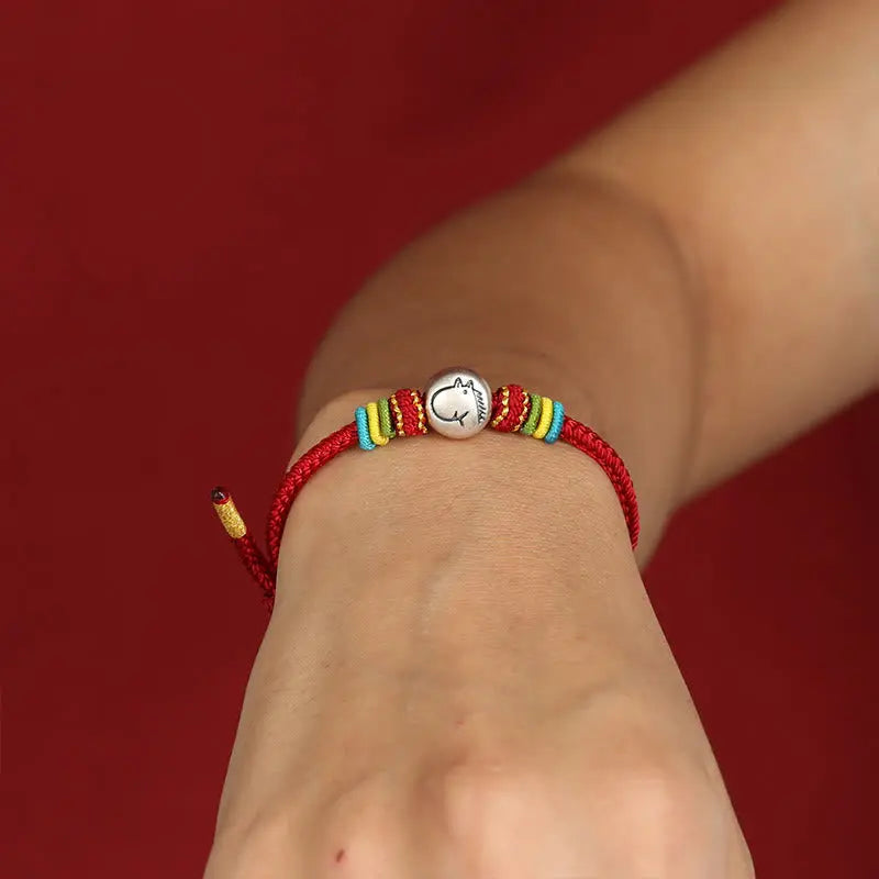 Fortune Jewel Year of the Horse 999 Sterling Silver Red String Braided Faith Bracelet Fortune Jewel