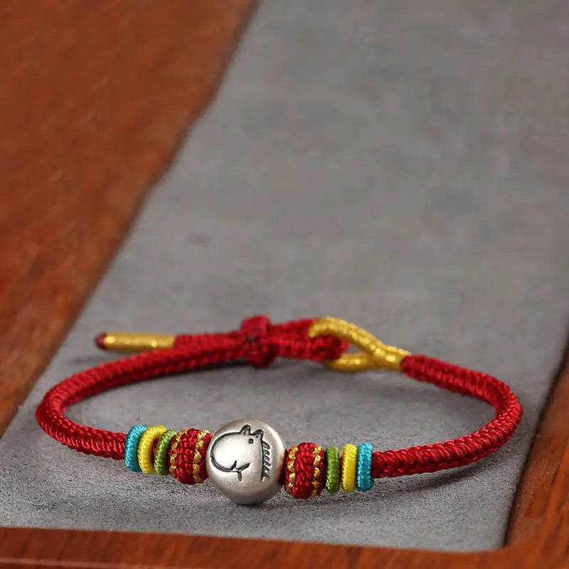 Fortune Jewel Year of the Horse 999 Sterling Silver Red String Braided Faith Bracelet Fortune Jewel