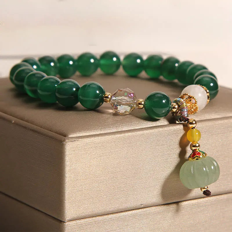 Fortune Jewel Green Crystal Pumpkin Bead Relax Calm Bracelet Fortune Jewel
