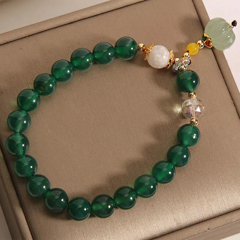 Fortune Jewel Green Crystal Pumpkin Bead Relax Calm Bracelet Fortune Jewel