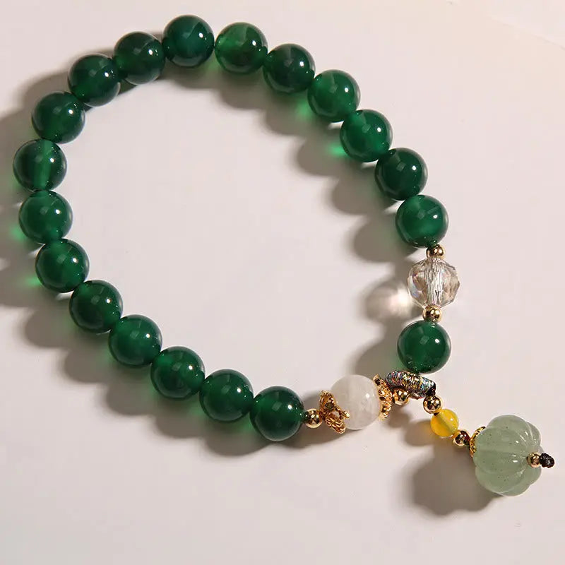 Fortune Jewel Green Crystal Pumpkin Bead Relax Calm Bracelet Fortune Jewel