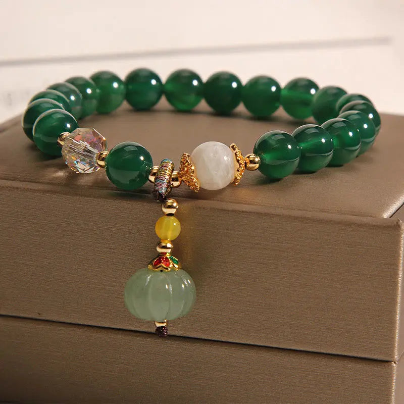 Fortune Jewel Green Crystal Pumpkin Bead Relax Calm Bracelet Fortune Jewel