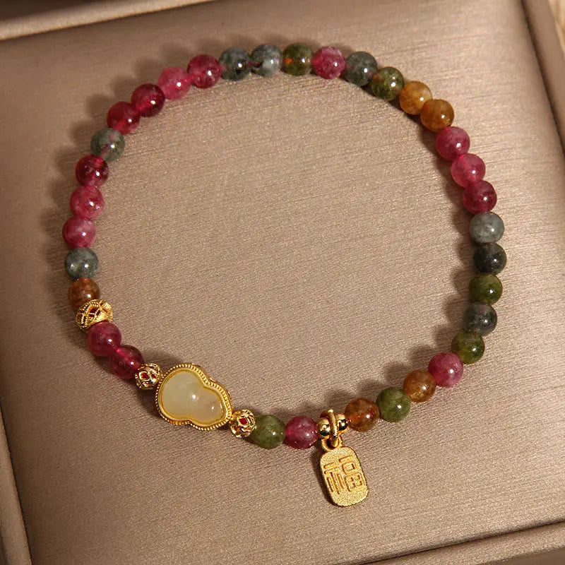 Fortune Jewel Tourmaline Colorful Stone Fu Character Positive Bracelet Fortune Jewel