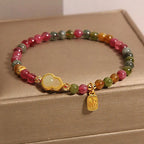 Fortune Jewel Tourmaline Colorful Stone Fu Character Positive Bracelet Fortune Jewel