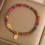 Fortune Jewel Tourmaline Colorful Stone Fu Character Positive Bracelet Fortune Jewel