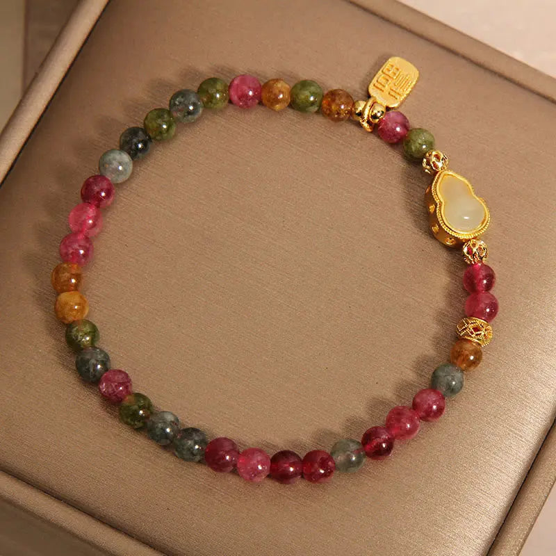 Fortune Jewel Tourmaline Colorful Stone Fu Character Positive Bracelet Fortune Jewel