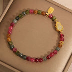 Fortune Jewel Tourmaline Colorful Stone Fu Character Positive Bracelet Fortune Jewel