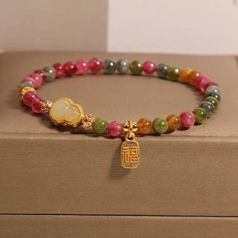 Fortune Jewel Tourmaline Colorful Stone Fu Character Positive Bracelet Fortune Jewel