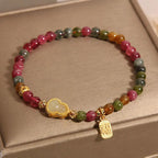 Fortune Jewel Tourmaline Colorful Stone Fu Character Positive Bracelet Fortune Jewel