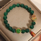 Fortune Jewel Natural Green Agate Gourd Tiger Shoes Pattern Hope Bracelet Fortune Jewel
