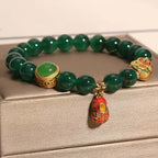 Fortune Jewel Natural Green Agate Gourd Tiger Shoes Pattern Hope Bracelet Fortune Jewel