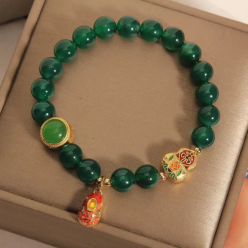 Fortune Jewel Natural Green Agate Gourd Tiger Shoes Pattern Hope Bracelet Fortune Jewel
