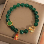 Fortune Jewel Natural Green Agate Gourd Tiger Shoes Pattern Hope Bracelet Fortune Jewel