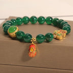 Fortune Jewel Natural Green Agate Gourd Tiger Shoes Pattern Hope Bracelet Fortune Jewel