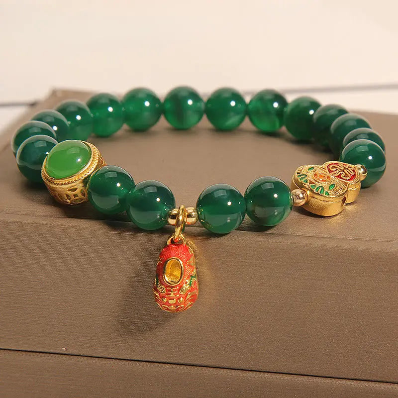 Fortune Jewel Natural Green Agate Gourd Tiger Shoes Pattern Hope Bracelet Fortune Jewel