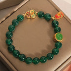 Fortune Jewel Natural Green Agate Gourd Tiger Shoes Pattern Hope Bracelet Fortune Jewel
