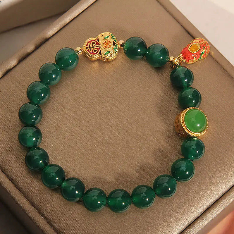 Fortune Jewel Natural Green Agate Gourd Tiger Shoes Pattern Hope Bracelet Fortune Jewel