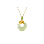 Fortune Jewel 925 Sterling Silver Plated Gold Hetian Jade Lotus Luck Necklace Pendant Fortune Jewel