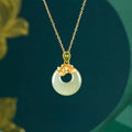 Fortune Jewel 925 Sterling Silver Plated Gold Hetian Jade Lotus Luck Necklace Pendant Fortune Jewel