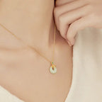 Fortune Jewel 925 Sterling Silver Plated Gold Hetian Jade Lotus Luck Necklace Pendant Fortune Jewel