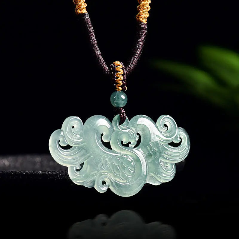 Fortune Jewel Chinese Phoenix Jade Luck Necklace String Pendant Fortune Jewel