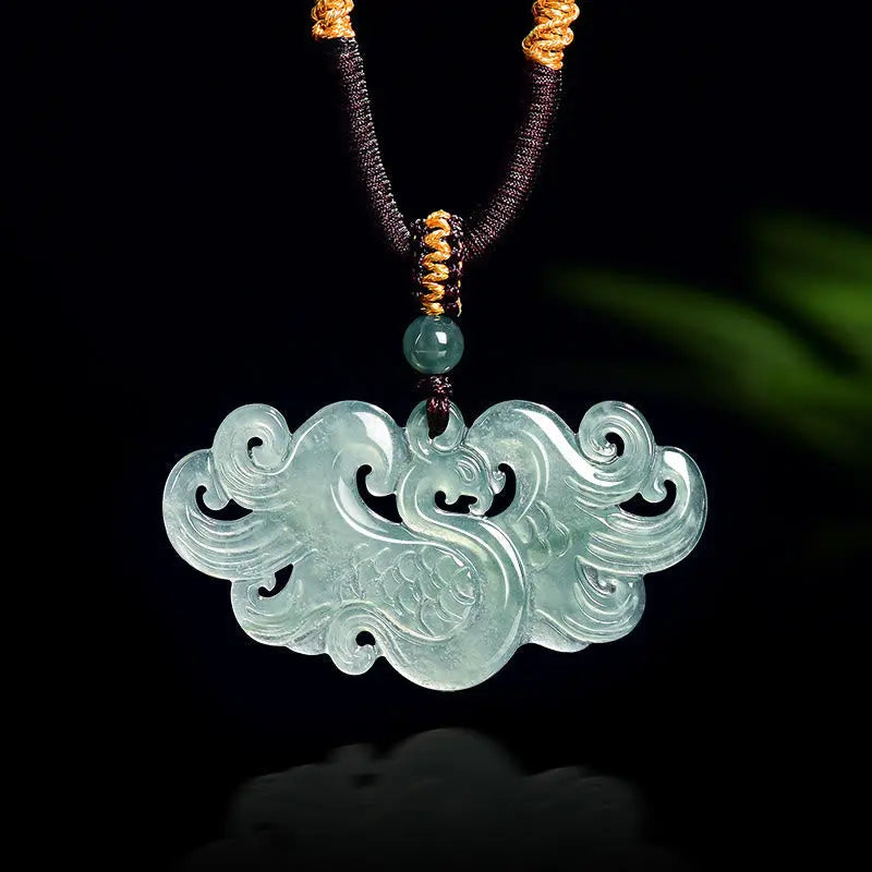 Fortune Jewel Chinese Phoenix Jade Luck Necklace String Pendant Fortune Jewel