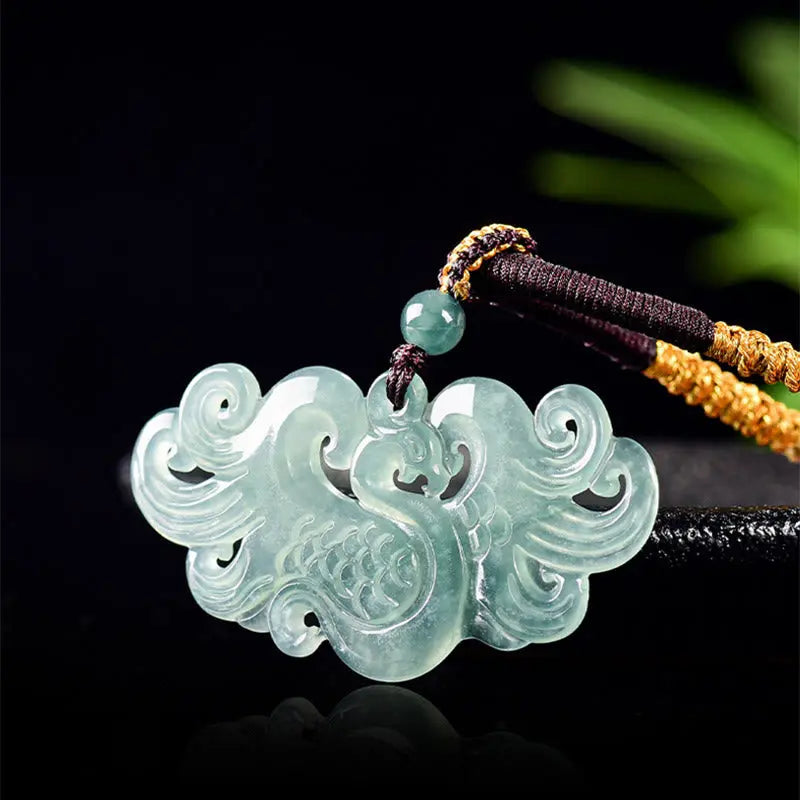 Fortune Jewel Chinese Phoenix Jade Luck Necklace String Pendant Fortune Jewel