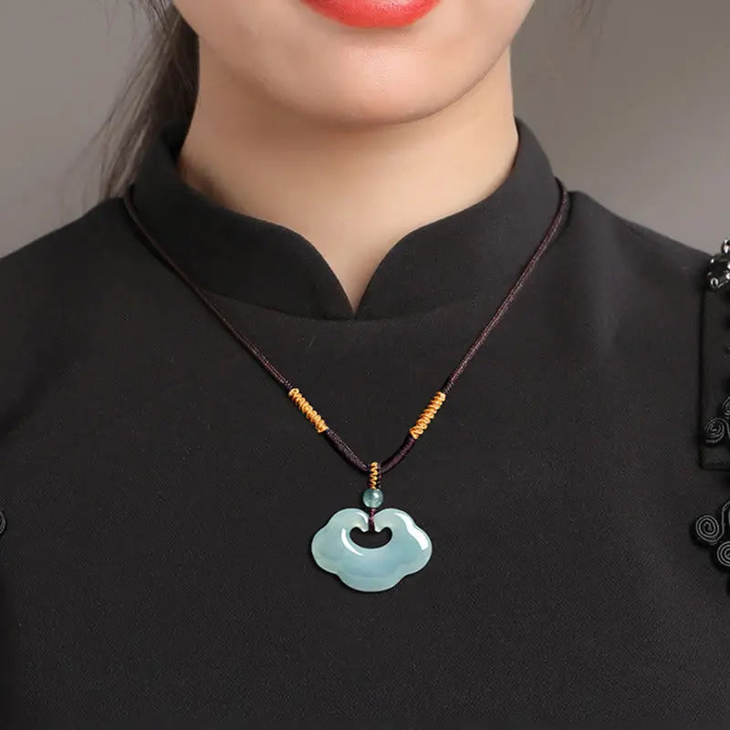 Fortune Jewel Auspicious Ruyi Jade Luck Necklace String Pendant Fortune Jewel