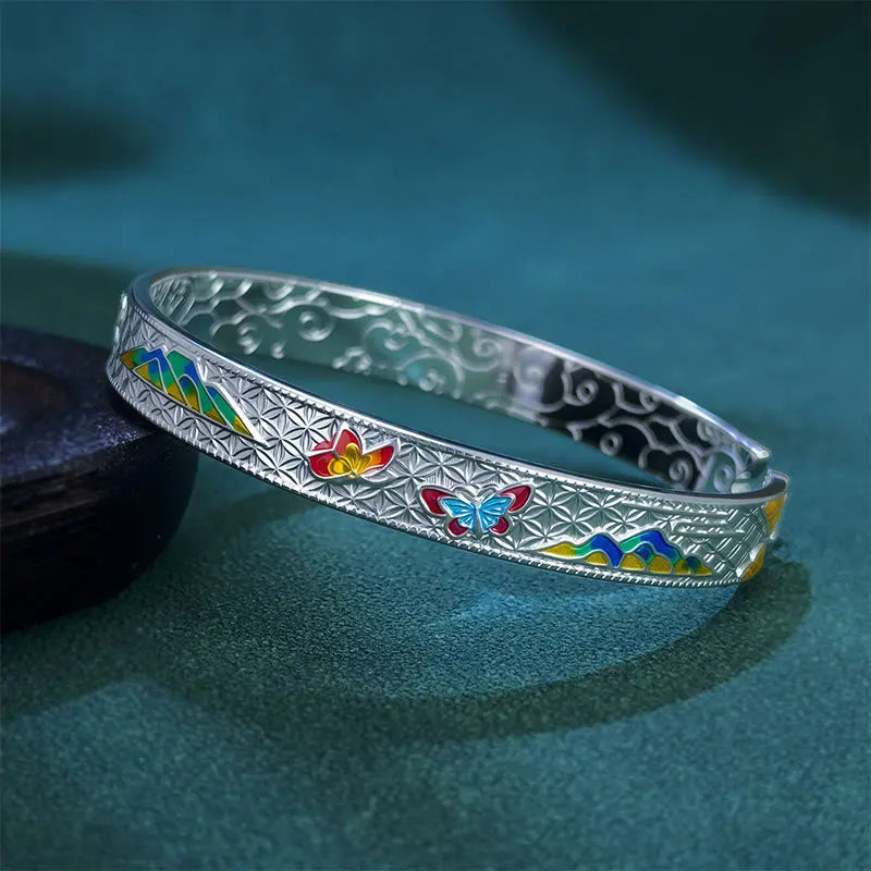 Fortune Jewel Sun Butterfly Pattern Copper Enamel Love Open Adjustable Bracelet Bangle Fortune Jewel