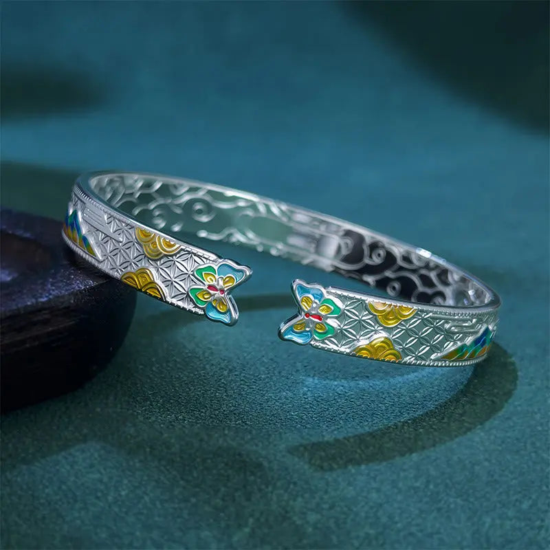 Fortune Jewel Sun Butterfly Pattern Copper Enamel Love Open Adjustable Bracelet Bangle Fortune Jewel