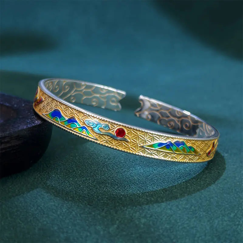 Fortune Jewel Sun Butterfly Pattern Copper Enamel Love Open Adjustable Bracelet Bangle Fortune Jewel