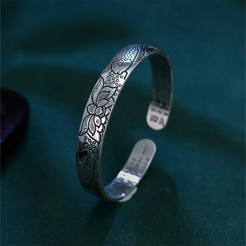 Fortune Jewel Heart Sutra Koi Fish Lotus Copper Wealth Open Adjustable Bracelet Bangle Fortune Jewel
