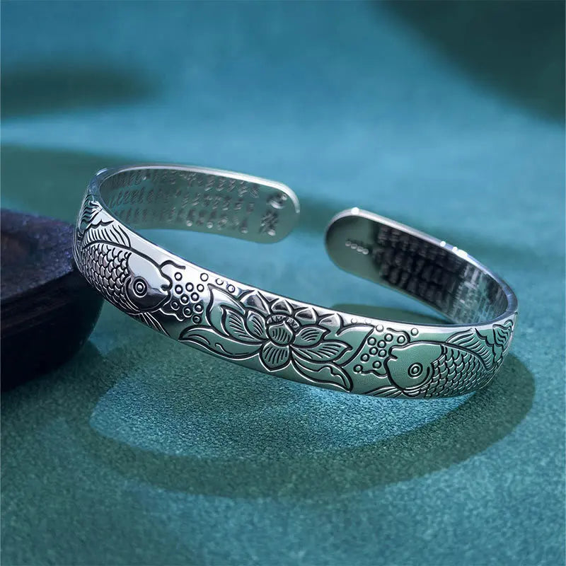 Fortune Jewel Heart Sutra Koi Fish Lotus Copper Wealth Open Adjustable Bracelet Bangle Fortune Jewel