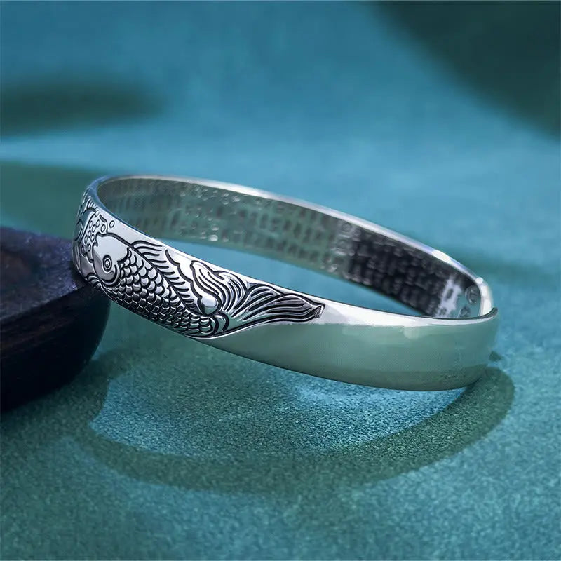 Fortune Jewel Heart Sutra Koi Fish Lotus Copper Wealth Open Adjustable Bracelet Bangle Fortune Jewel