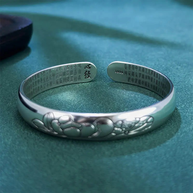 Fortune Jewel Heart Sutra Lotus Copper New Beginning Open Adjustable Bracelet Bangle Fortune Jewel